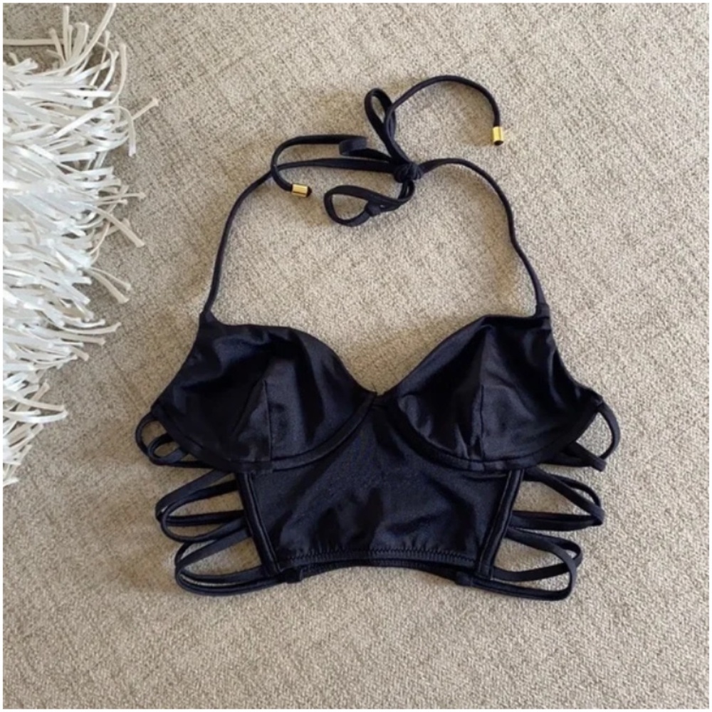 🪞 NWT VS satin corset halter tie up underwire bra top black Victoria’s secret